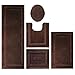 mDesign Soft Microfiber Polyester Bathroom Spa Rug Set - Water Absorbent, Machine Washable, Non-Slip - Includes 3 Rectangular Accent Rugs, Contour Mat, Toilet Lid Cover - Set of 5 - Chocolate Brown