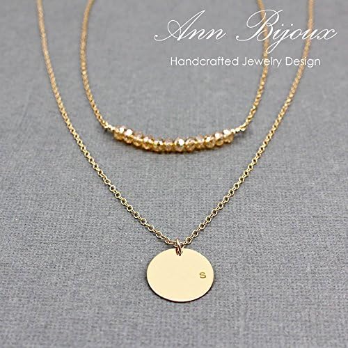 Personalized Hand Stamped Initial Necklace, Delicate Faceted Glass Necklace, Perfect for layered Necklace, Layering Necklace, Mom Gift, N103