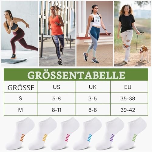 Bambus Sneaker Socken Damen 6/12 Paar, Atmungsaktive Gepolsterte Sportsocken Laufsocken, Anti Schweiß Kurze Socken Damen 39-42 35-38 Bunt, Geschenke für Frauen Sommer, Mehrfarbig Weiß 39-42