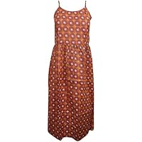 Mogul Womens Cotton Dress Sexy Brown Floral Print Strapped Casual Dress S