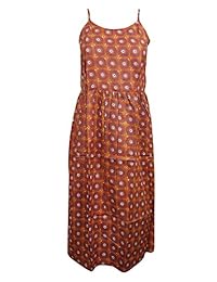 Mogul Womens Cotton Dress Sexy Brown Floral Print Strapped Casual Dress S