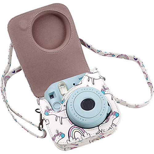 Katia Camera Case Bag Compatible for Fujifilm Instax Mini 9/ Mini 8+/ Mini 8 Instant Film Camera with Shoulder Strap and Photo Accessories Pocket - White Unicorn