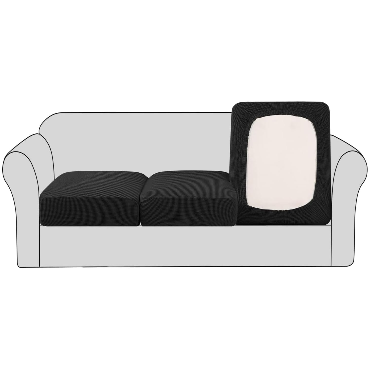 BellaHills Stretch Sofa Seat Cushion Cover Sofa Couch Cushion Furniture Protector Sofa Slipcover with Elastic Bottom Spandex Jacquard Fabric Small Checks(3 Pieces, Black)