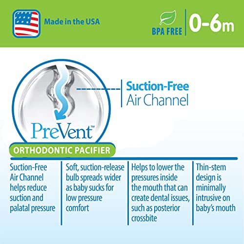 Dr. Brown's PreVent Orthodontic Baby Pacifier, Suction Free Air Channel