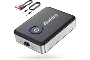 Aisidra Bluetooth Transmitter Receiver V5.0 Bluetooth Adapter for Audio, 2-in-1 Bluetooth AUX Adapter for TV/Car/PC/MP3 Player/Home Theater/Switch, Low Latency, Pairs 2 Devices Simultaneously