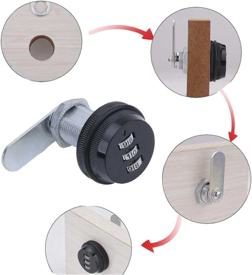 Combination Cam Lock Password Coded Lock Security Locks (3 Pack) for Safety of Box Cabinet Drawer 3-Digit 90 Degree Rotary Zinc Alloy (30mm): Office Products