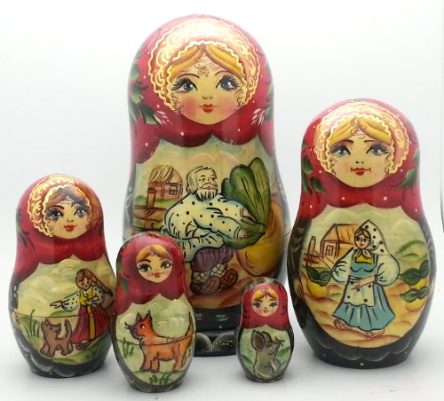 Nesting dolls Russian Hand Carved Hand Painted 5 piece Set / TURNIP fairy tale