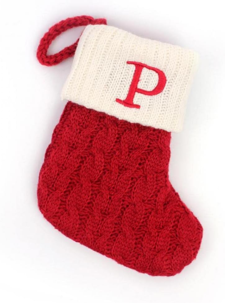 Stockings & Holders - Christmas Stocking with 26 Letter, Initial Embroidered Mini Cute Christmas Stockings Cotton Cord with White Super Soft Plush Cuffs Christmas Decorations, 5.5 * 7.1 in (P)