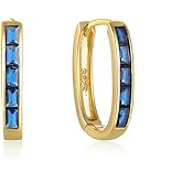 Women's Hoop Earrings 925 Sterling Sliver Cubic Zirconia Huggie Hoop Earrings Baguette Earrings Hypoallergenic Gold Hoop Earrings for Women (Blue)