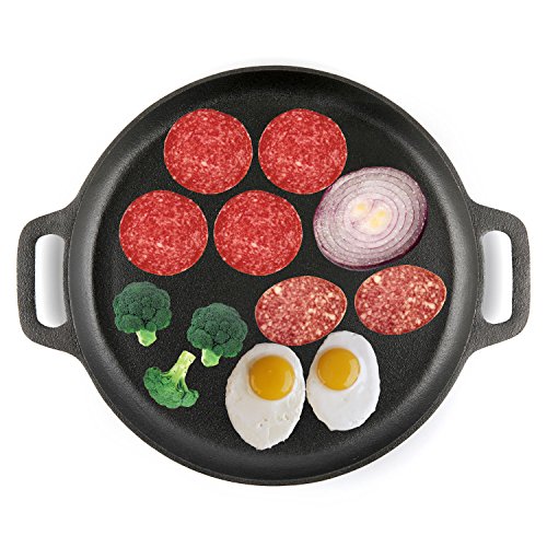 Waykea 12-inch Cast Iron Baking Pizza Pan Cooking Griddle for Oven, Stove or Grill