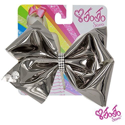 JoJo Siwa Signature Collection Hair Bow with Rhinestone Keeper Metallic Gunmetal With Sticker Patch Set Included