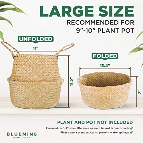 Plant Baskets Extra Large Woven Basket Planter for Indoor Plants, Decorative 13 Inch Seagrass