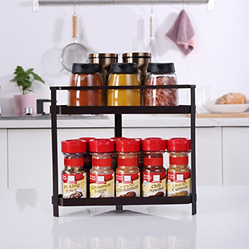 2 Tier Countertop Corner Spice Rack Organizer,GONGSHI Kitchen Counter Stand Seasoning Shelf