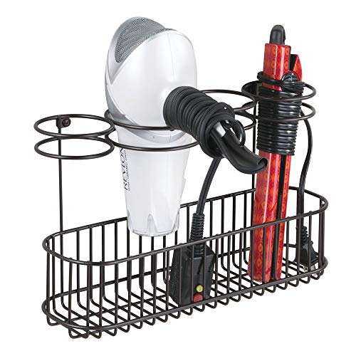 mDesign Metal Wire Cabinet/Wall Mount Hair Care & Styling Tool Organizer - Bathroom Storage Basket for Hair Dryer