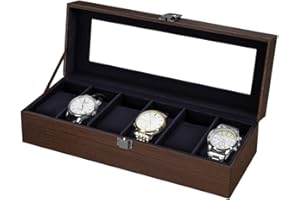 J&T TECHNOLOGY Men's Watch Box for 6 Watches, Leather Watch Case Display with Soft Pillows & Glass Top Lid, Velvet Interior Watch Storage Organizer Holder for Travel, Desktop Collection - Ideal Gift for Men