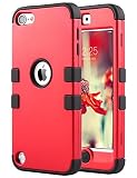 ULAK iPod Touch 7 Case, iPod Touch 6 Case, Heavy Duty Shockproof Protective Cover with Dual Layer Hard PC+ Soft Silicone for Apple iPod Touch 7th/6th/5th Generation (Red/Black)