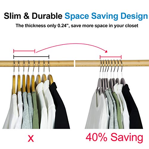Clothes Hangers Plastic, Space Saving Plastic Hangers for Clothes, Slim & Heavy Duty with Non Slip Rubber Coating, 360° Swivel Hook, Gray, 20 Pack