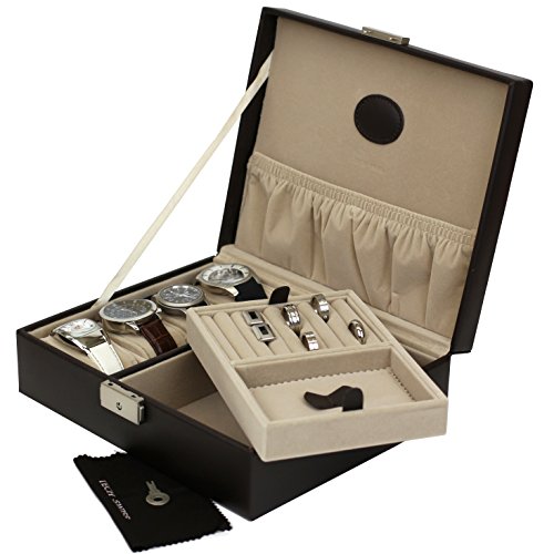Tech Swiss Valet for Watches Jewelry Cuff links Leather Compact (Brown/Tray) Tech Swiss Valet for Watches Jewelry Cuff links Leather Compact (Brown/Tray)