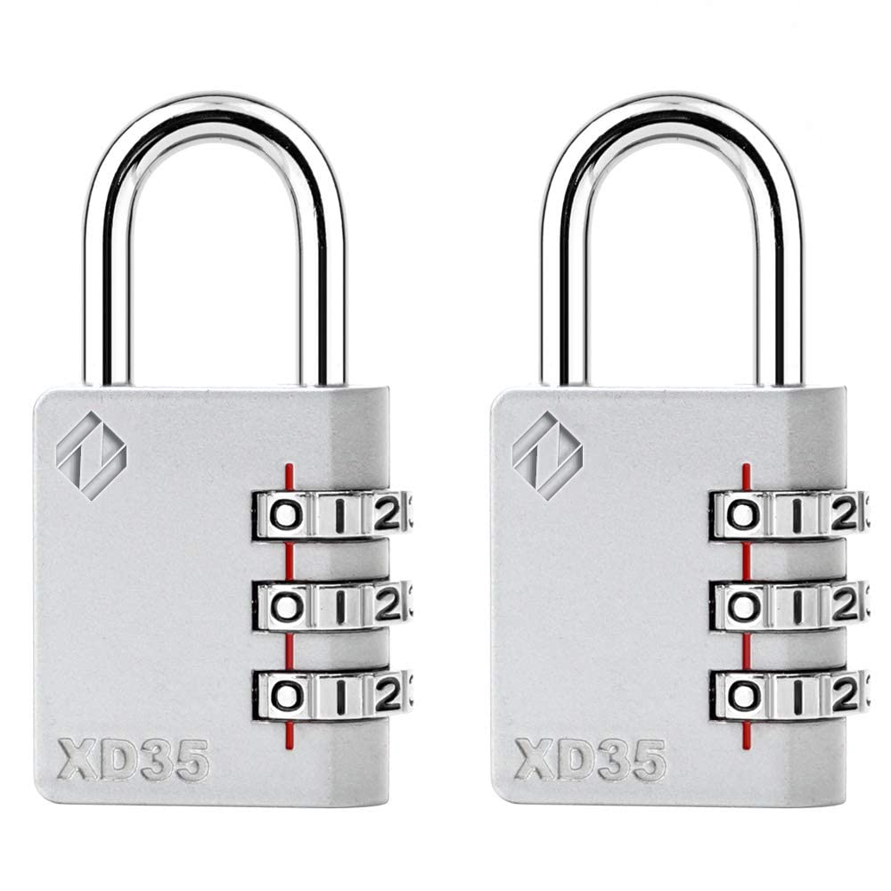 [ZARKER XD35] Small and Heavy Duty 3-Digit Combination Padlock Different Design Defferent Colors and Strong metal locking mechanism - grey 2pack — image 1