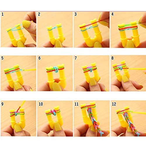 600Pcs Colorful Rubber Bands Refill + 480Pcs S Clip+ 1 Loom Hook for Loom Rubber Band Knitting Loom Hook Tool Loom Kit DIY Rubber Band Bracelet Woven S Clips Connectors Refills for DIY Bracelet Kit B