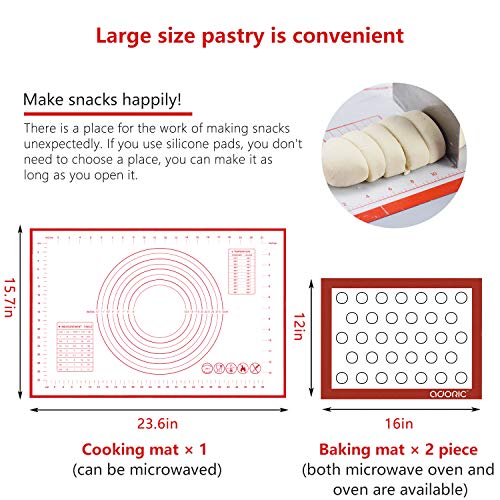 Silicone Pastry Mat 16x24 with Measurements，2 Pack NonStick Baking Mat