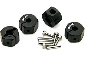 MOHERO Aluminum 8mm Thickness 12mm Wheel Hex Drive Adaptors with Pins & Screws for Most of 1/10 RC Crawler Car Black (Black, 8mm)