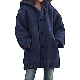Women's Winter Knitted Thick Cardigan Hoodie Sweater Coat Drawstring Long Sleeve Buttons Down Warm Coat with Pocket