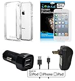 iPhone 7 Case with accessory bundle - Clear Invisible Slim Case + 3-pack Ultra Clear Screen Protector + Car USB Charger + Wall USB Charger + Apple Certified [MFI] lightning Cable (5-items)