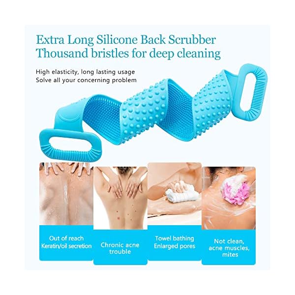 Inmorven Extended 76 cm/30 inches Back Scrubber Silicone Shower Brush Body Brush Exfoliating Body Scrubber for Men and…