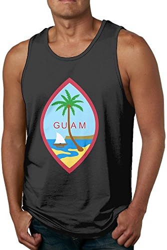 Huajsu Coat Of Arms Of Guam Men's Novelty Athletic Basic Solid Cotton Tank Top Jersey Casual Shirts Undershirt Top Black X-Large