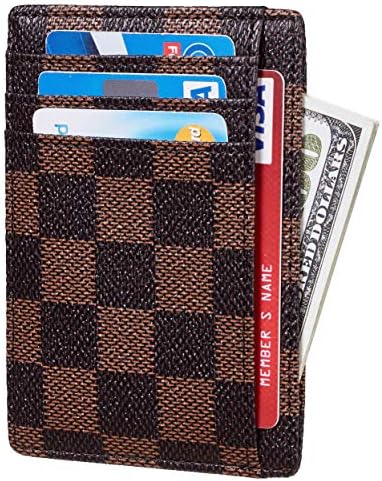 Checkered Card Holder Minimalist Front Pocket Leather Wallet for Men & Women