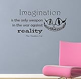 Cheshire Cat Quote - Imagination Is the Only Weapon in the War Against Reality Wall Decal- Black (24