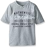 U.S. Polo Assn. Big Boys' Graphic Embellished V-Neck T-Shirt, Light Heather Gray, 10/12