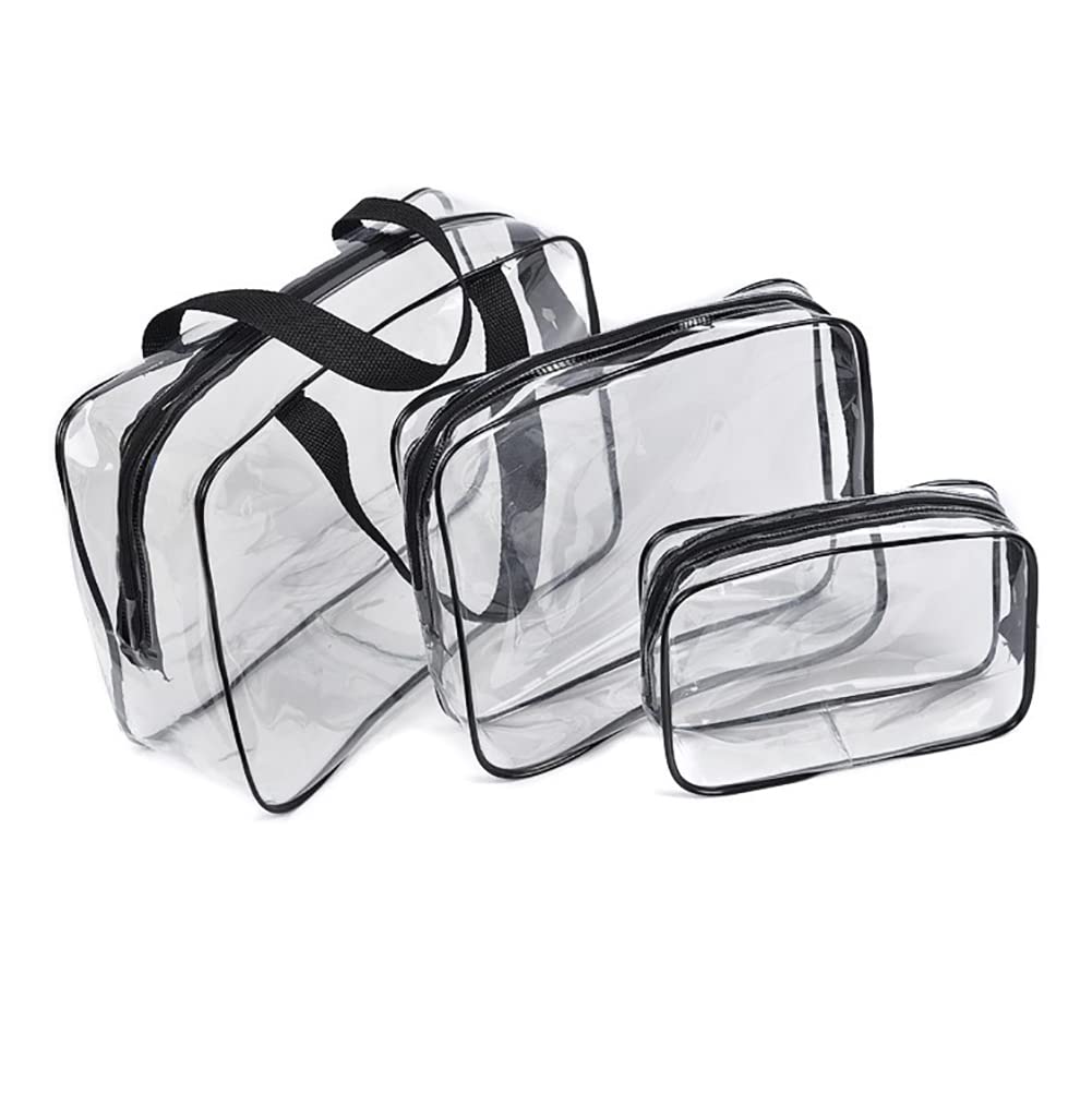 Alnicov Set of 3 Clear Toiletries Bags,3 in 1 Waterproof Toiletry Travel Bag Clear PVC Travel Bag Wash Bag Makeup Bag Travel Business Bathroom for Men Women and Kids