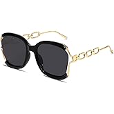 BOTEN Oversized Square Sunglasses for Women Men 70s Retro Big Frame Sun Glasses Fashion Luxury Chain Legs Sunnies