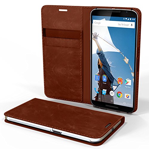 Nexus 6 Case, Cellto [GLux] PU Prime Leather Wallet Case Cover for Google Nexus 6 - Brown