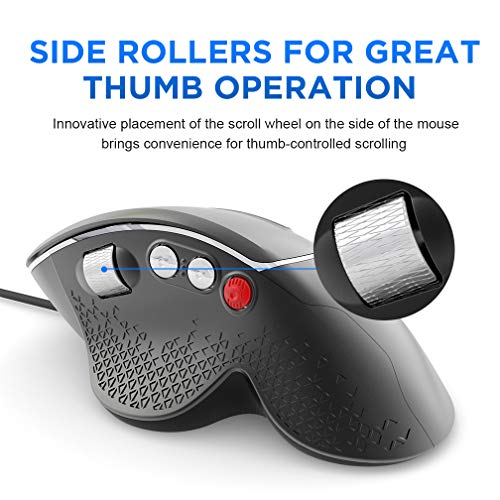 INPHIC Ratón Gaming con Cable, Desplazamiento Lateral y diseño ergonómico Vertical, Ratones para Juegos de computadora USB óptico programable, 1200-4800 dpi Ajustable, retroiluminación 7 RGB, Negro