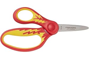 Fiskars 5" Left-Handed Softgrip Pointed-Tip Scissors for Kids 4+ - Scissors for School or Crafting - Back to School Supplies - Color May Vary