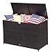 Patiorama Outdoor Wicker Storage Box Patio Aluminum Frame Espresso Brown Wicker Cushion Storage Bin Deck Box, 120 Gallon