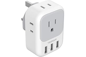 US to UK Plug Adapter, TESSAN Type G Ireland Travel Adaptor with 4 Electrical Outlet 3 USB Charger, USA to England Scotland London Dubai Hong Kong Singapore Kenya British Malaysia Tanzania