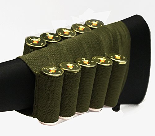 OD Green 10 Round Shotgun Ammo Shot Shell Cartridge Hunting Stock Buttstock Slip Over Carrier Holder Fits 12 / 20 GA Gauge Ambidextrous Franchi USA 12 & 20 Gauge