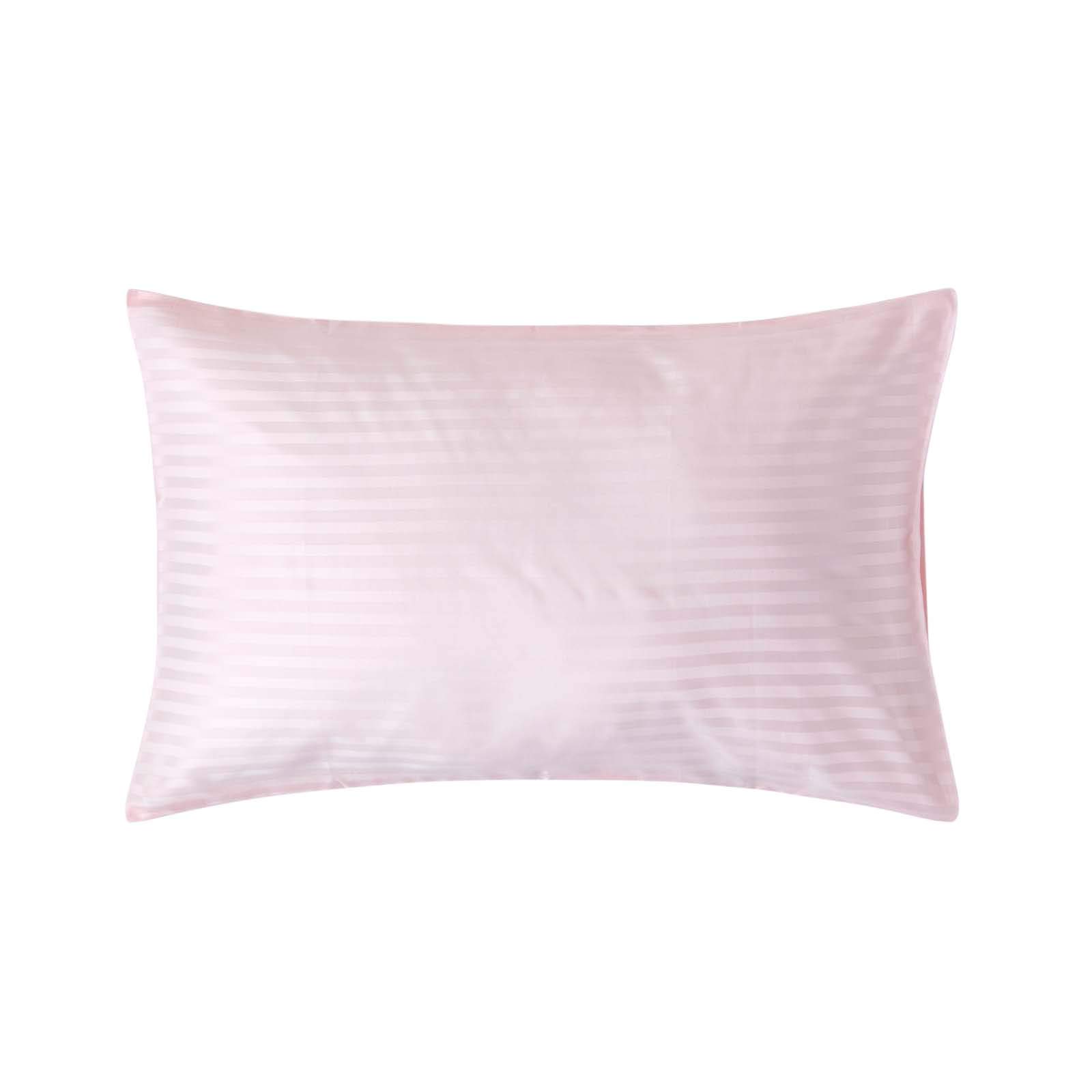HOMESCAPES Pink Pure Egyptian Cotton Pillowcase Standard Size 330 TC 500 Thread Count Percale Equivalent Satin Stripe Housewife Pillow Case