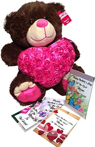 Mothers Day Gifts, Happy Mother's Day Cards Present in 4x6 Inch Silver Picture Frame Plus Huge 18" Plush Teddy Bear, 4 Photo Cards - Gift for Moms, Grandmothers, Foster Moms, Mother-in-Laws