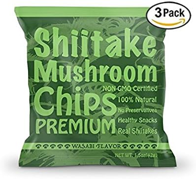Yuguo Farms | Premium Shiitake Mushroom Chips | Wasabi Flavor | Non-GMO Certified | 1.5 oz bag | Pack of 3