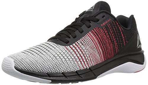 Reebok Boys' Fast Flexweave Running Shoe, White/Black/Primal red, 5 M US Big Kid