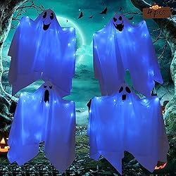 CCINEE 4Pack Halloween Hanging Ghosts with Blue