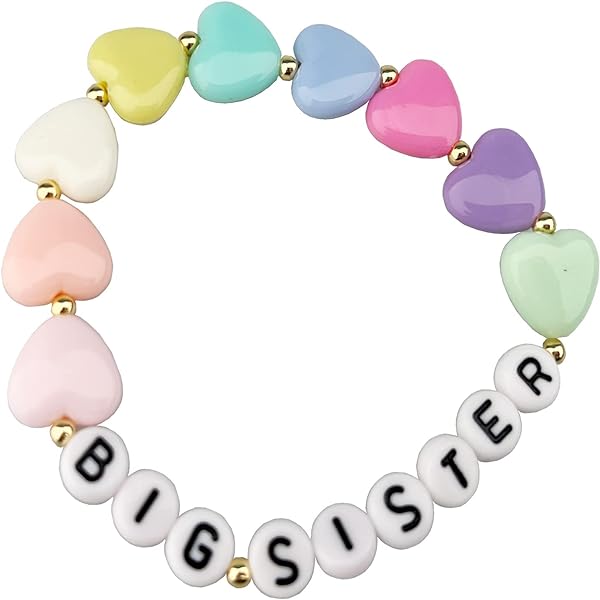 Bracelet Grande Sœur Perles Argile - Cordon Ajustable, Cadeau Fille Avec Carte, Rose, Anniversaire Noël - 13