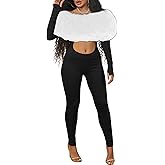NRTHYE Womens Sexy Strapless One Piece Jumpsuits Faux Fur Neckline Hollow Out Satin Bodycon Romper Club Party Outfits