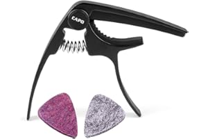 BESTSOUNDS UKULELE CAPO - 4 String for Soprano, Concert Ukulele Zinc Alloy Professional Capo Lightweight Feeling with 2pack Ukulele Felt Picks (Black)