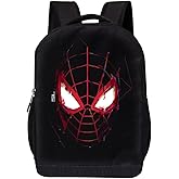 Marvel Comics Spiderman Backpack - Into The Spider-Verse Black Knapsack 16 inch Mesh Padded Bag (Miles Morales 1)